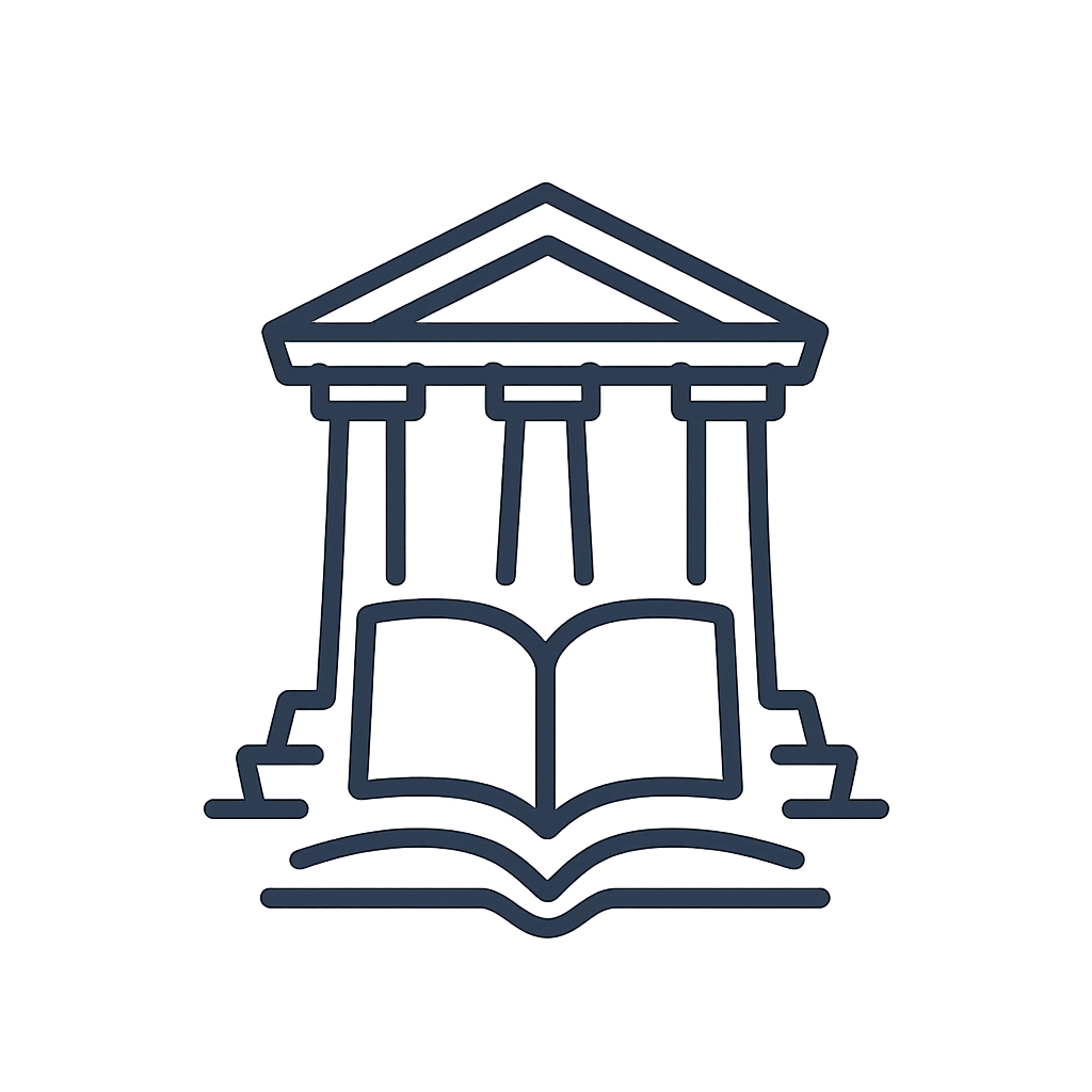 An image of a building with columns and a red door.